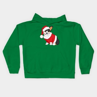 Cute Tricolor Corgi in Santa Christmas Costume Kids Hoodie